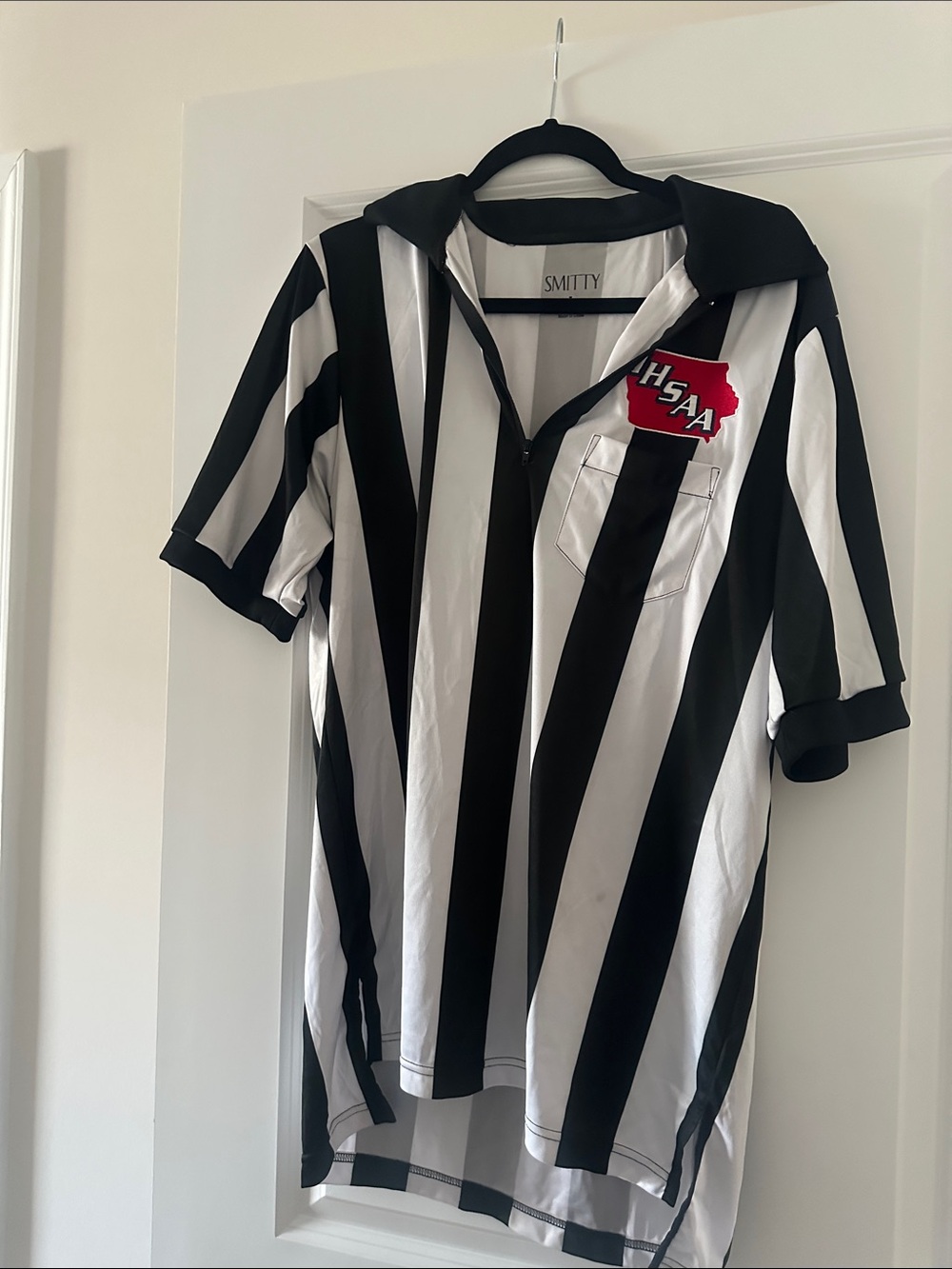 Black & White Striped Referee Shirt with IHSAA Patch - Size Large (Iowa)